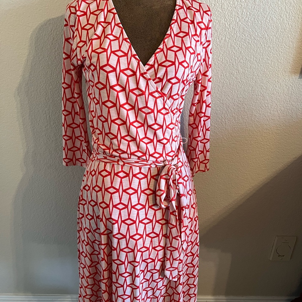Geometric Orange Wrap Dress